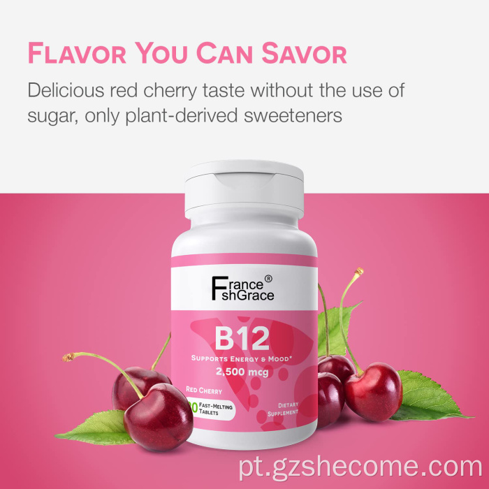 Suplemento de vitamina B12 comprimidos de vitamina B12 com sabor de cereja